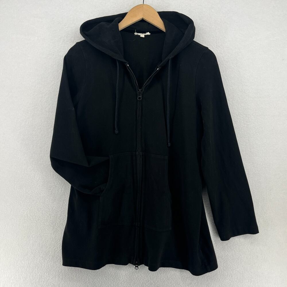 EILEEN FISHER Jacket PL Organic Cotton Heavy Brushed Jersey Hoodie Black